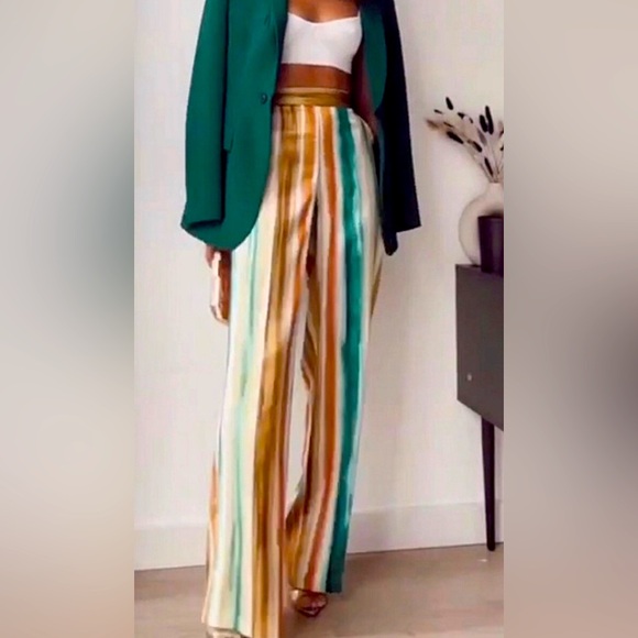 Zara Pants - ZARA SATIN STRIPED HIGH RISE TROUSER STYLE PANTS